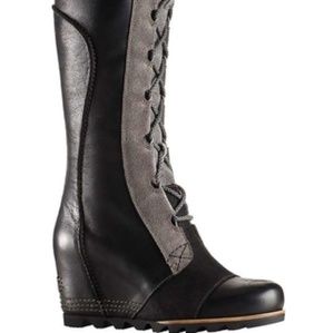 SOREL Cate The Great Wedge Boots Tall. Blk & Grey.